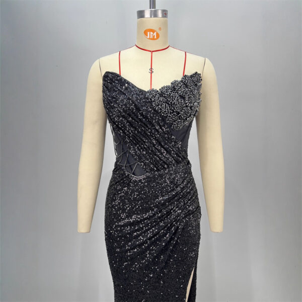 Halter Sequined Sleeveless Party Dress Long Skirt