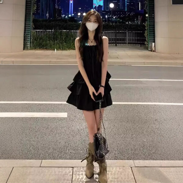 Waist-Cinching Elegant Princess Puff Skirt Strap Dress