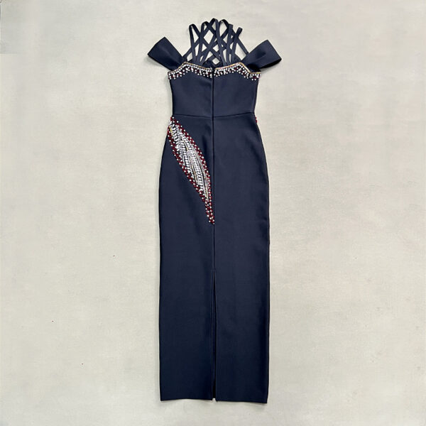 Backless Halter Fitted Beaded Embellished Bodycon Party Dress