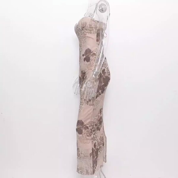 Mesh printed suspender dress with slim fit dress