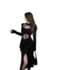 564075445 Black Mesh Panel Hollow Out Long Sleeve Dress