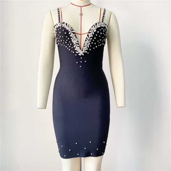 Open back V-strap with diamond embellishments party dress