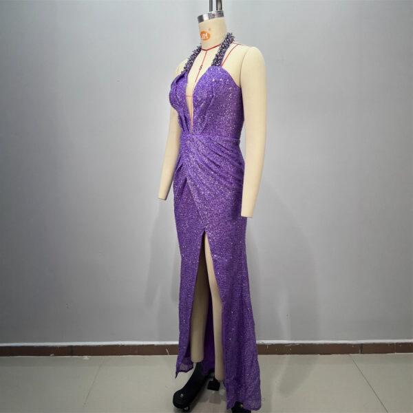 565302720 Backless Off-the-Shoulder Sequined Casual Pleated Long Fitted Party Dress