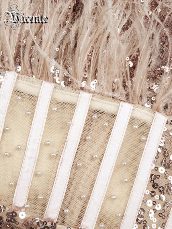 New Apricot Pink Tube Top Mesh Sequin Long Skirt Evening Dress