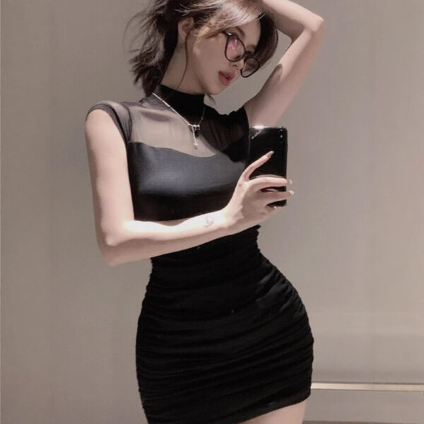 564075035 Sexy Mesh Panel Fitted Sleeveless Bodycon Dress