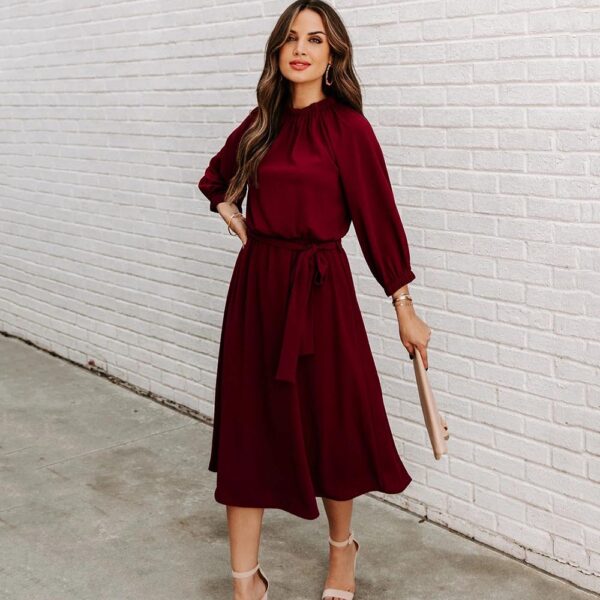 O Neck Elegant Ladies Half Sleeve Big Swing Party Dresses