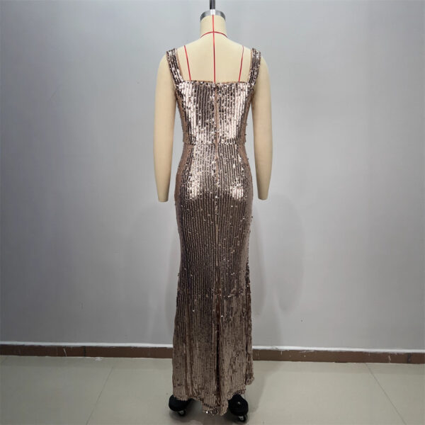 565302727 Backless V-neck Sleeveless Fitted Sequined Casual Long Dress for Party