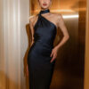 Dress with Sexy Backless Satin Halter Neck for Banquet Evening Party