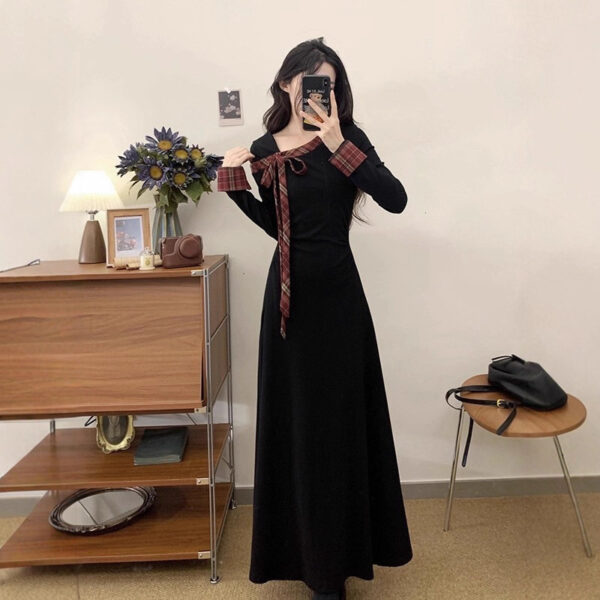 564075532 French Style Long Sleeve Fitted and Slimming Midi Dress for Women