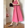 565301977 Tea Party Strap Dress Women's A-Line Long Dress White-Enhancing Elegant Raspberry Red