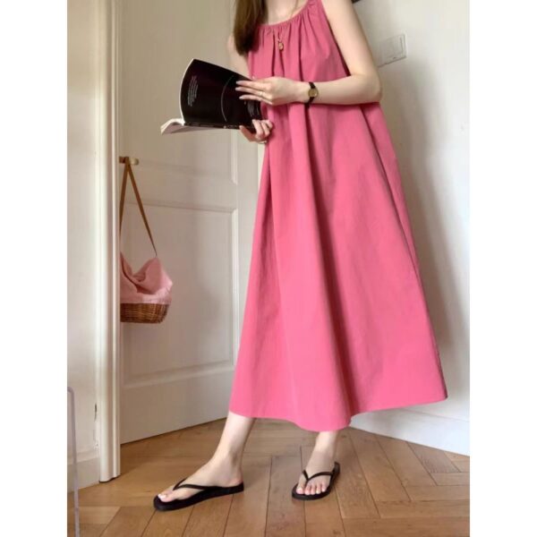 565301977 Tea Party Strap Dress Women's A-Line Long Dress White-Enhancing Elegant Raspberry Red