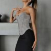 Chic Color Block Bandage Strapless Sleeveless Celebrity Party Club Dress