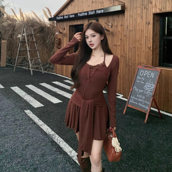 564075392 Lace Patchwork Long Sleeve Bodycon Dress for Women