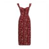 French Style Red Floral Strap Dress for Women