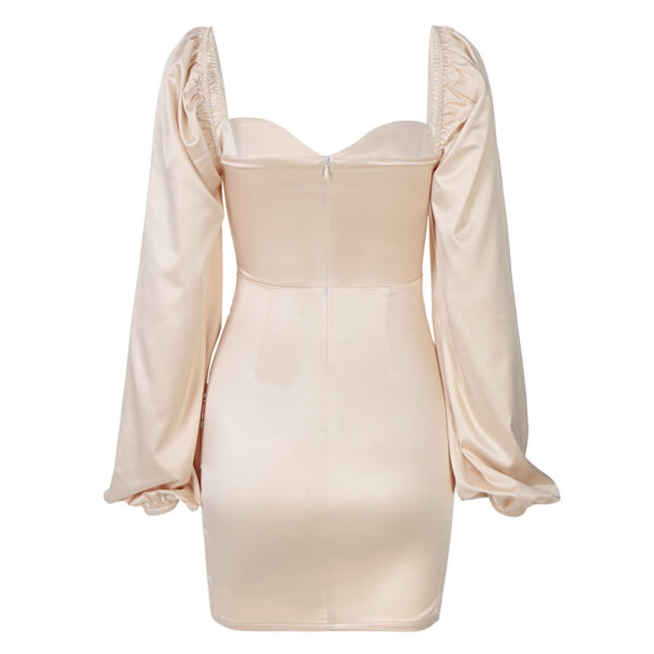 Solid Satin Lantern Sleeve Mini Party Dress