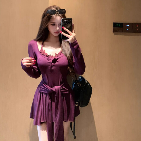 564075391 Lace Patchwork Long Sleeve Bodycon Dress for Women