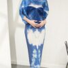 565302400 Pleated Irregular Batwing V Neck Elegant Autumn Print Casual Pullover Dress