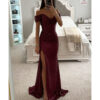 565302055 One-Shoulder Slit Dress INS Casual Fashion Party Sequin Dress