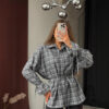 Womens Retro Plaid Shirt Jacket With Long Sleeves