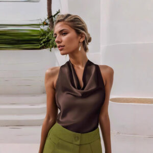 Womens Silk Satin Elegant Halterneck Tank Top