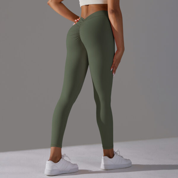 Brushed V Waist Pleated Solid Color Yoga Pants
