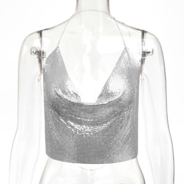 Womens Metallic Sequin Camisole Top