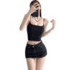 Womens High-waisted Midriff-baring Top With A Square Neckline Featuring A Double-layer Mesh Design