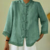 Chinese-style Patchwork Button-Placket Cropped-Sleeve Loose-fit Retro Chinese-style Shirt