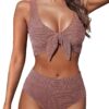 a6bf112c-88a9-4ef7-b456-77fc82d05d4f.jpg V-neck Lace-up Gold-thread Jacquard Split Swimsuit