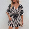 Women's Printed V-neck One-piece Sleeve Loose Jumpsuit