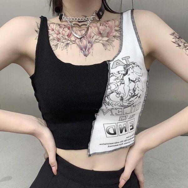 Street Style Womens Tank Top With Patchwork Print