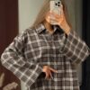 Womens Retro Plaid Shirt Jacket With Long Sleeves