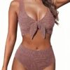 aceadd1d-4423-479a-af06-fbe6671ef37f.jpg V-neck Lace-up Gold-thread Jacquard Split Swimsuit