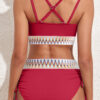 Navy Blue Ribbed Knit Tribal Contrast Detail 2pcs High Waist Swimsuit