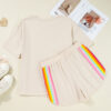 Beige Vibrant Striped Detail Athleisure 2pcs Short Set
