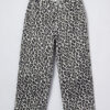 Black Leopard Print Barrel Jeans