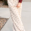 Apricot Bow Print Drawstring Elastic Waist Loose Corduroy Pants