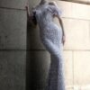 Purple Host Starry Sky Annual Meeting Beaded Toast Dress Halter Model Catwalk Fishtail