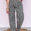 Black Leopard Print Barrel Jeans