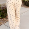 Apricot Bow Print Drawstring Elastic Waist Loose Corduroy Pants
