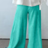 Sea Green Mineral Wash Drawstring Elastic Waist Raw Hem Loose Pants