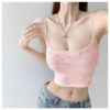Womens High-waisted Midriff-baring Top With A Square Neckline Featuring A Double-layer Mesh Design