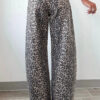 Black Leopard Print High Waist Barrel Jeans