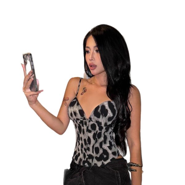 Leopard Print Niche Design Chest V-neck Small Sling