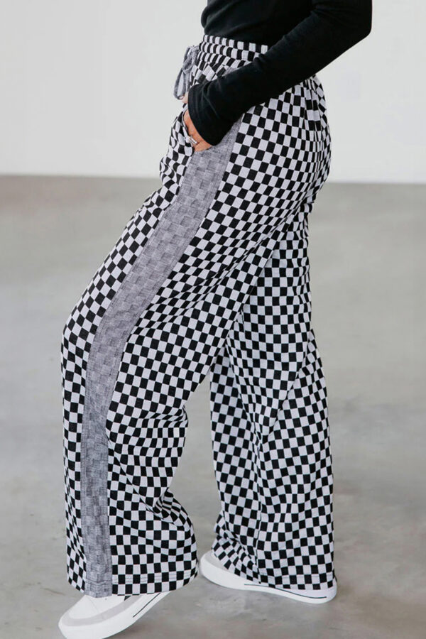 99128538-bde798b314d572f4.jpg White Checkerboard Drawstring Waist Casual Pants