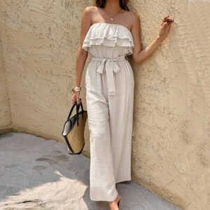 c078cd05-b7b4-4003-b7db-e7ca4b1ebafd.jpg Women's Summer Sleeveless Tube Top Jumpsuit Ruffled Tied Jumpsuit