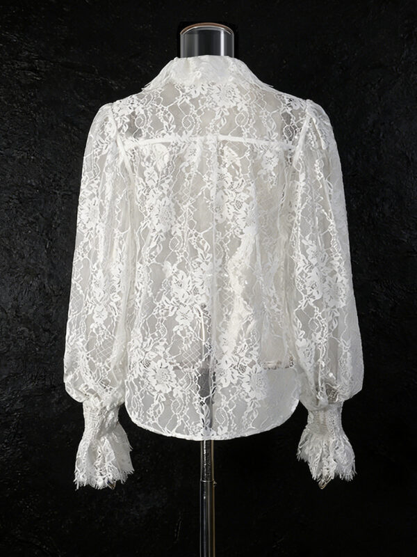 Lantern Sleeve Bow Tie Lace Embroidered Shirt
