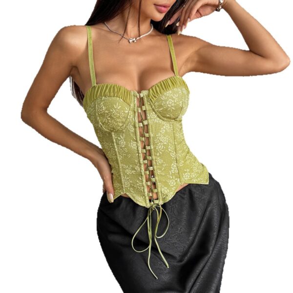 Embossed Jacquard Pleated Waist-cinching Camisole With Straps