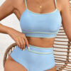 Beau Blue Stylish Ribbed Contrast Trim Spaghetti Straps 2pcs Bikini Swimsuit