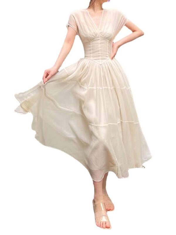 Fairy Model Dress Waist V-neck Delicate